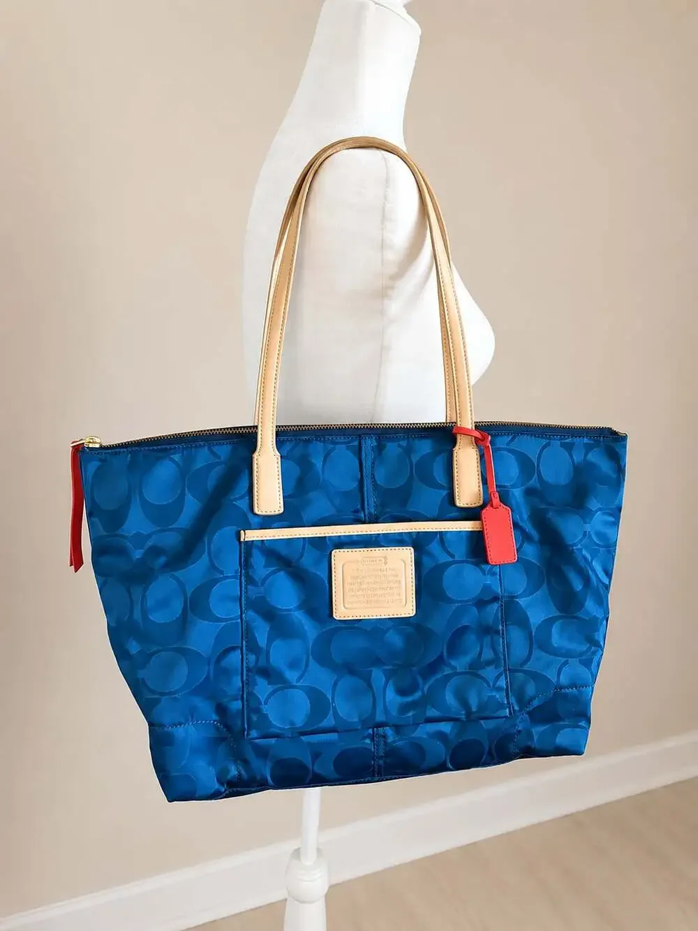 Coach Signature C Nylon East-West Tote Blue Red
